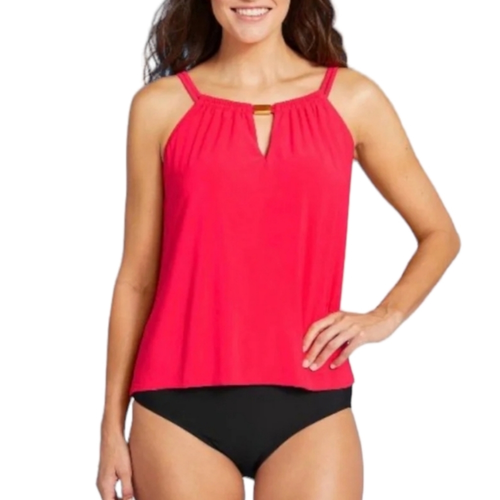 Women's High Neck Keyhole Tankini Top | Aqua Green | X Large